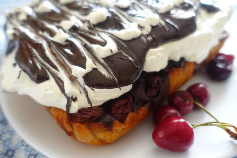 Donauwelle: A Traditional German Sheet Cake with Fresh Cherries, German Buttercream & a Chocolate Topping